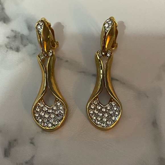 Clip on diamond dangle earrings - Picture 2 of 4